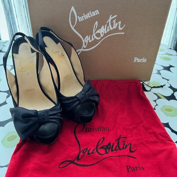 Christian Louboutin Shoes - Christian Louboutin Sling Nodo 120 mm Crepe Satin Heels - Black EU 37